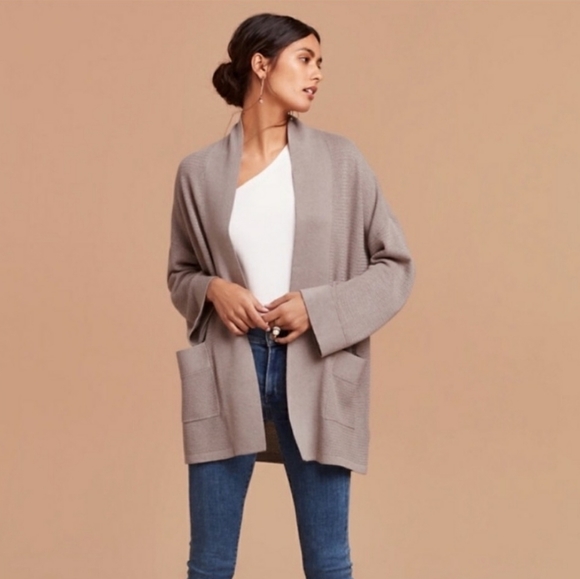 ARITZIA WILFRED COPERNIC GREY SILK AND CASHMERE CARDIGAN - Picture 1 of 9
